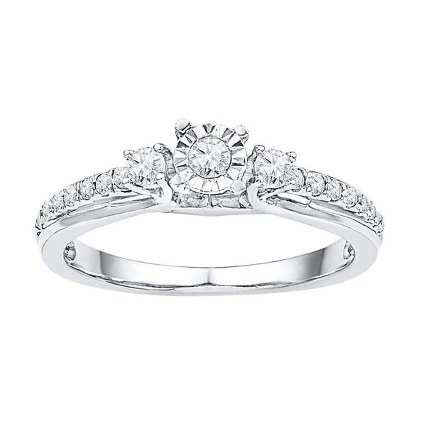 10kt White Gold Womens Round Diamond 3-stone Bridal Wedding Engagement Ring 1/3 Cttw-Gold & Diamond Engagement & Anniversary Rings-8.5-JadeMoghul Inc.