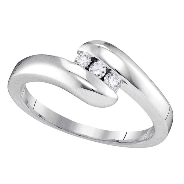 10kt White Gold Women's Round Diamond 3-stone Promise Bridal Ring 1/8 Cttw - FREE Shipping (US/CAN)-Gold & Diamond Promise Rings-5-JadeMoghul Inc.