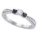10kt White Gold Women's Round Diamond 3-stone Tapered Bridal Wedding Engagement Ring 3/8 Cttw - FREE Shipping (US/CAN)-Gold & Diamond Engagement & Anniversary Rings-5-JadeMoghul Inc.