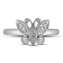 10kt White Gold Women's Round Diamond Butterfly Bug Cluster Ring 1/10 Cttw - FREE Shipping (US/CAN)-Gold & Diamond Rings-5-JadeMoghul Inc.