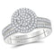 10kt White Gold Womens Round Diamond Cluster Milgrain Bridal Wedding Engagement Ring Band Set 1-3 Cttw-Gold & Diamond Wedding Ring Sets-JadeMoghul Inc.