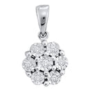 10kt White Gold Women's Round Diamond Cluster Pendant 1-20 Cttw - FREE Shipping (US/CAN)-Gold & Diamond Pendants & Necklaces-JadeMoghul Inc.