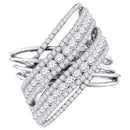 10kt White Gold Women's Round Diamond Crossover Open Strand Cocktail Ring 2-1/2 Cttw - FREE Shipping (US/CAN)-Rings And Bands-5-JadeMoghul Inc.