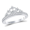 10kt White Gold Womens Round Diamond Crown Tiara Fashion Ring 1/6 Cttw-Gold & Diamond Fashion Rings-6.5-JadeMoghul Inc.