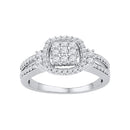 10kt White Gold Womens Round Diamond Cushion-frame Cluster Split-shank Ring 1-2 Cttw-Gold & Diamond Cluster Rings-JadeMoghul Inc.
