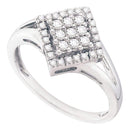 10kt White Gold Women's Round Diamond Diagonal Square Cluster Ring 1/4 Cttw - FREE Shipping (US/CAN)-Rings And Bands-5-JadeMoghul Inc.