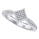10kt White Gold Women's Round Diamond Diagonal Square Cluster Ring 1/5 Cttw - FREE Shipping (US/CAN)-Rings And Bands-5-JadeMoghul Inc.