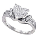 10kt White Gold Women's Round Diamond Elevated Heart Cluster Ring 1/5 Cttw - FREE Shipping (US/CAN)-Rings And Bands-5-JadeMoghul Inc.