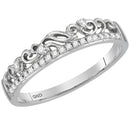 10kt White Gold Womens Round Diamond Floral Accent Stackable Band Ring 1/12 Cttw-Gold & Diamond Rings-10.5-JadeMoghul Inc.