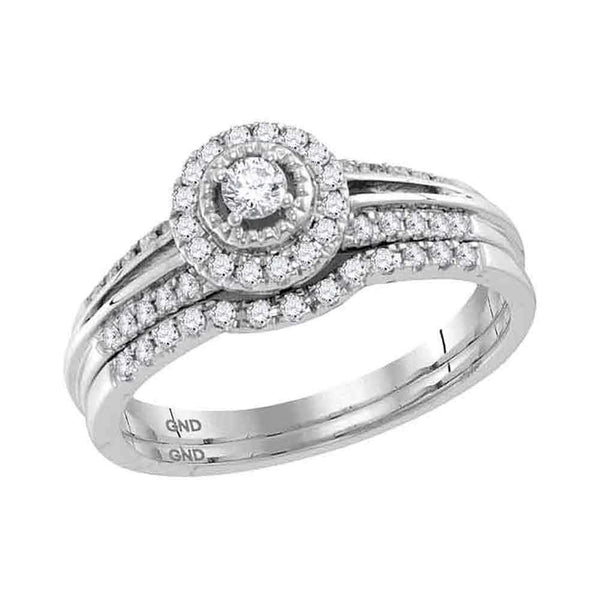 10kt White Gold Women's Round Diamond Halo Bridal Wedding Engagement Ring Band Set 1-3 Cttw - FREE Shipping (US/CAN)-Gold & Diamond Wedding Ring Sets-JadeMoghul Inc.