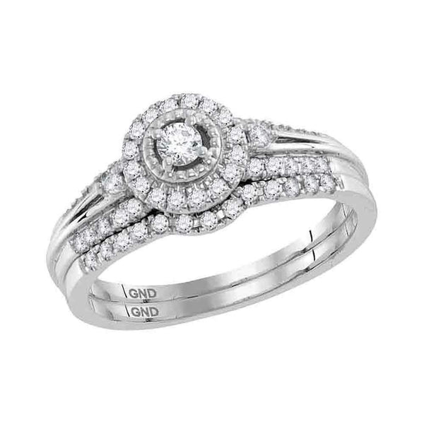 10kt White Gold Women's Round Diamond Halo Bridal Wedding Engagement Ring Band Set 1-3 Cttw - FREE Shipping (US/CAN)-Gold & Diamond Wedding Ring Sets-JadeMoghul Inc.