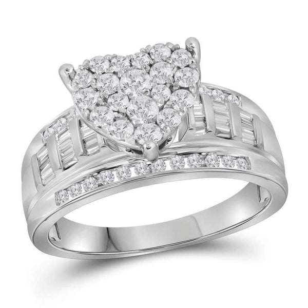 10kt White Gold Womens Round Diamond Heart Bridal Wedding Engagement Ring 1.00 Cttw-Gold & Diamond Engagement & Anniversary Rings-7-JadeMoghul Inc.