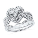 10kt White Gold Women's Round Diamond Heart Bridal Wedding Engagement Ring Band Set 5/8 Cttw - FREE Shipping (US/CAN)-Wedding Jewelry-5-JadeMoghul Inc.