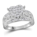 10kt White Gold Women's Round Diamond Heart Cluster Bridal Wedding Engagement Ring 1.00 Cttw - FREE Shipping (US/CAN)-Gold & Diamond Engagement & Anniversary Rings-5-JadeMoghul Inc.