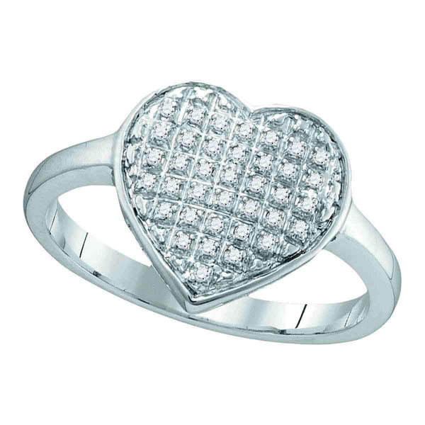 10kt White Gold Women's Round Diamond Heart Cluster Ring 1/8 Cttw - FREE Shipping (US/CAN)-Gold & Diamond Heart Rings-5-JadeMoghul Inc.