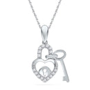 10kt White Gold Women's Round Diamond Heart Lock Key Dangle Pendant 1-10 Cttw - FREE Shipping (US/CAN)-Pendants And Necklaces-JadeMoghul Inc.