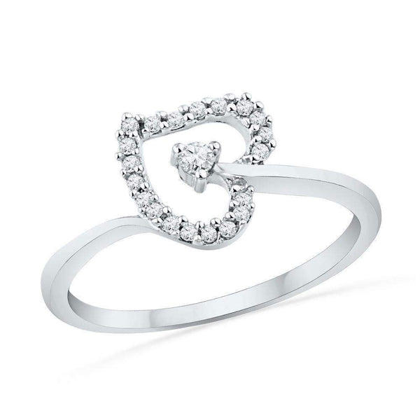 10kt White Gold Women's Round Diamond Heart Outline Solitaire Ring 1/8 Cttw - FREE Shipping (US/CAN)-Gold & Diamond Heart Rings-5-JadeMoghul Inc.
