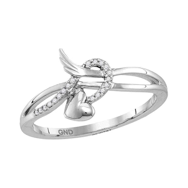 10kt White Gold Women's Round Diamond Heart Whimsical Band Ring 1/20 Cttw - FREE Shipping (US/CAN)-Gold & Diamond Heart Rings-5-JadeMoghul Inc.