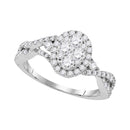10kt White Gold Women's Round Diamond Oval Cluster Halo Twist Bridal Wedding Engagement Ring 1-1/8 Cttw - FREE Shipping (US/CAN)-Gold & Diamond Engagement & Anniversary Rings-5-JadeMoghul Inc.