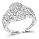 10kt White Gold Womens Round Diamond Oval Cluster Twist Ring 1-2 Cttw-Gold & Diamond Cluster Rings-JadeMoghul Inc.