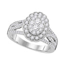10kt White Gold Women's Round Diamond Oval Halo Cluster Bridal Wedding Engagement Ring 1.00 Cttw - FREE Shipping (US/CAN)-Gold & Diamond Engagement & Anniversary Rings-6-JadeMoghul Inc.