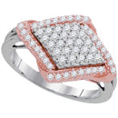 10kt White Gold Women's Round Diamond Pink-tone Frame Diagonal Square Cluster Ring 1/2 Cttw - FREE Shipping (US/CAN)-Gold & Diamond Cluster Rings-5-JadeMoghul Inc.