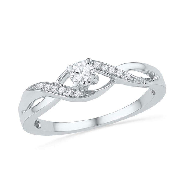 10kt White Gold Women's Round Diamond Solitaire Crossover Twist Promise Bridal Ring 1/6 Cttw - FREE Shipping (US/CAN)-Gold & Diamond Promise Rings-5-JadeMoghul Inc.