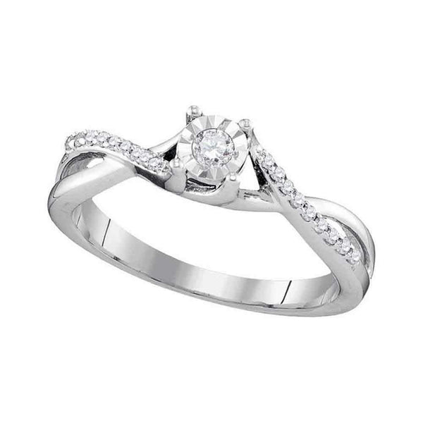 10kt White Gold Womens Round Diamond Solitaire Twist Bridal Wedding Engagement Ring 1/6 Cttw-Gold & Diamond Engagement & Anniversary Rings-8.5-JadeMoghul Inc.