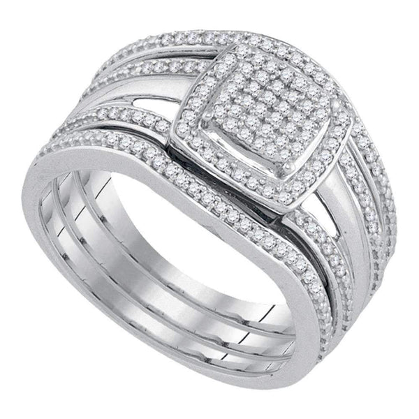10kt White Gold Women's Round Diamond Square Bridal Wedding Engagement Ring 3-Piece Set 1-3 Cttw - FREE Shipping (US/CAN)-Gold & Diamond Wedding Ring Sets-JadeMoghul Inc.