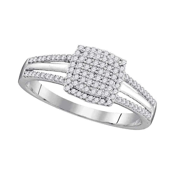 10kt White Gold Womens Round Diamond Square Cluster Bridal Wedding Engagement Ring 1-4 Cttw-Gold & Diamond Engagement & Anniversary Rings-JadeMoghul Inc.