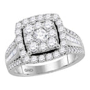 10kt White Gold Women's Round Diamond Square Cluster Bridal Wedding Engagement Ring 1-5/8 Cttw - FREE Shipping (US/CAN) (Certified)-Wedding Jewelry-6-JadeMoghul Inc.