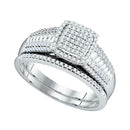 10kt White Gold Women's Round Diamond Square Cluster Bridal Wedding Engagement Ring Band Set 3/8 Cttw - FREE Shipping (US/CAN)-Wedding Jewelry-8-JadeMoghul Inc.