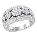 10kt White Gold Women's Round Diamond Symmetrical Flower Cluster Band Ring 3/4 Cttw - FREE Shipping (US/CAN)-Rings And Bands-5-JadeMoghul Inc.