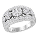 10kt White Gold Women's Round Diamond Symmetrical Flower Cluster Band Ring 3/4 Cttw - FREE Shipping (US/CAN)-Rings And Bands-5-JadeMoghul Inc.