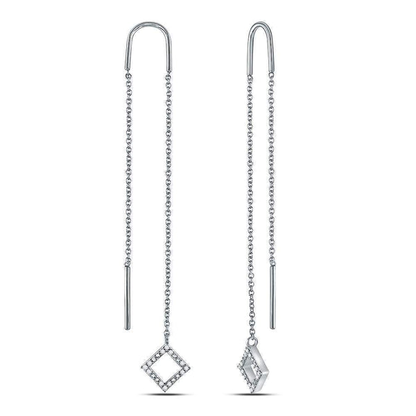 10kt White Gold Womens Round Diamond Threader Square Dangle Earrings 1-10 Cttw-Gold & Diamond Earrings-JadeMoghul Inc.