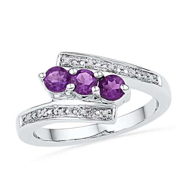 10kt White Gold Women's Round Lab-Created Amethyst 3-stone Bypass Ring 1/2 Cttw - FREE Shipping (US/CAN)-Gold & Diamond Fashion Rings-5-JadeMoghul Inc.