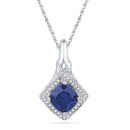 10kt White Gold Women's Round Lab-Created Blue Sapphire Solitaire Pendant 1-5-8 Cttw - FREE Shipping (US/CAN)-Gold & Diamond Pendants & Necklaces-JadeMoghul Inc.