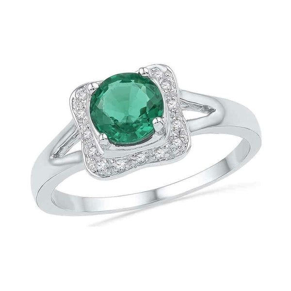 10kt White Gold Womens Round Lab-Created Emerald Solitaire Diamond Ring 7/8 Cttw-Gold & Diamond Fashion Rings-5.5-JadeMoghul Inc.