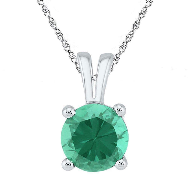 10kt White Gold Womens Round Lab-Created Emerald Solitaire Pendant 1-1-3 Cttw-Gold & Diamond General-JadeMoghul Inc.