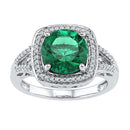 10kt White Gold Women's Round Lab-Created Emerald Solitaire Square Diamond Frame Ring 4-1/6 Cttw - FREE Shipping (US/CAN)-Rings And Bands-5.5-JadeMoghul Inc.