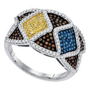 10kt White Gold Women's Round Multicolor Enhanced Diamond Fashion Ring 3/4 Cttw - FREE Shipping (US/CAN)-Rings And Bands-5-JadeMoghul Inc.