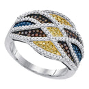 10kt White Gold Women's Round Multicolor Enhanced Diamond Striped Fashion Ring 3/4 Cttw - FREE Shipping (US/CAN)-Rings And Bands-5.5-JadeMoghul Inc.
