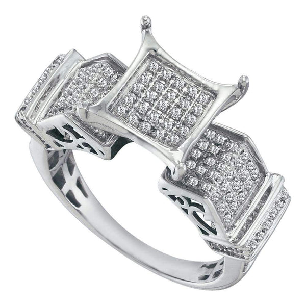 10kt White Gold Women's Round Pave-set Diamond Elevated Square Cluster Ring 3/8 Cttw - FREE Shipping (US/CAN)-Gold & Diamond Cluster Rings-5-JadeMoghul Inc.