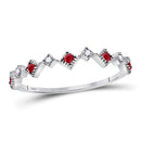 10kt White Gold Women's Ruby Diamond Milgrain Stackable Band Ring 1/8 Cttw-Gold & Diamond Rings-JadeMoghul Inc.