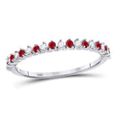 10kt White Gold Women's Ruby Diamond Single Row Stackable Band Ring 1/4 Cttw-Gold & Diamond Rings-JadeMoghul Inc.