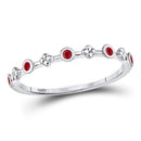 10kt White Gold Women's Ruby Dot Flower Stackable Band Ring 1/12 Cttw-Gold & Diamond Rings-JadeMoghul Inc.
