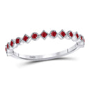 10kt White Gold Women's Ruby Dot Stackable Band Ring 1/5 Cttw-Gold & Diamond Rings-JadeMoghul Inc.