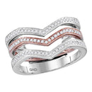 10kt White Rose Gold Women's Round Diamond 3-piece Triple Stackable Chevron Band Ring 1/3 Cttw - FREE Shipping (US/CAN)-Gold & Diamond Rings-5-JadeMoghul Inc.