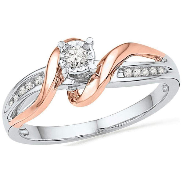 10kt White & Rose-tone Gold Women's Round Diamond Solitaire Bridal Wedding Engagement Ring 1/8 Cttw - FREE Shipping (US/CAN)-Gold & Diamond Engagement & Anniversary Rings-5-JadeMoghul Inc.