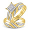10kt Yellow Gold His & Hers Diamond Cluster Matching Bridal Wedding Ring Band Set 1/4 Cttw-Gold & Diamond Wedding Jewelry-JadeMoghul Inc.